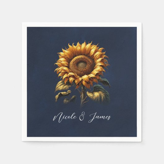 Blue rustieke zonnebloem bruiloft Vrijgezellenfees Servet (Voorkant)