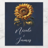 Blue rustieke zonnebloem bruiloft Vrijgezellenfees Wijn Etiket (Enkel label)