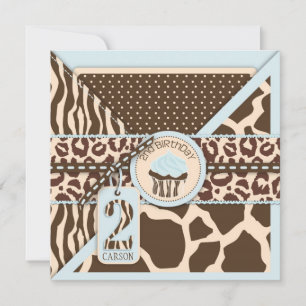 Blue Safari Animal Print & Cupcake Tweede verjaard Kaart