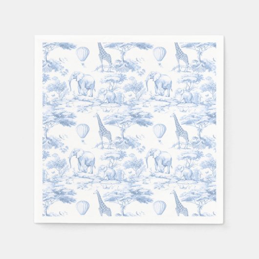 Blue Safari Animals Toile de Jouy Baby shower Servet (Voorkant)