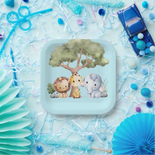BLUE SAFARI BABY SHOWER PAPIEREN BORDJE (Feest)