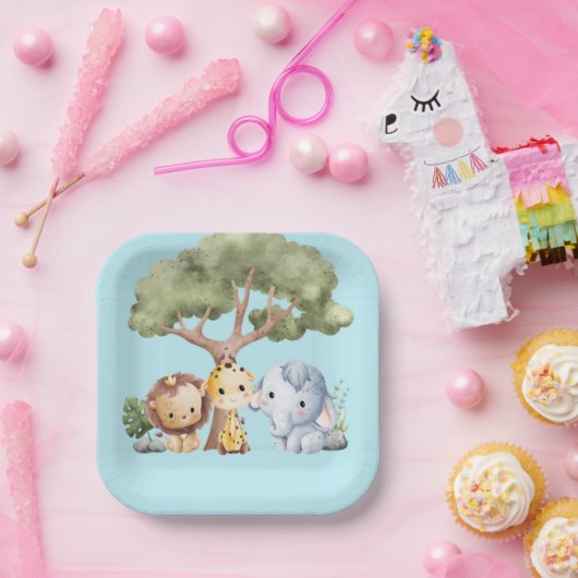 BLUE SAFARI BABY SHOWER PAPIEREN BORDJE (Feest)