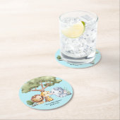 Blue safari baby shower ronde kartonnen onderzetter (Insitu)