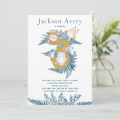 Blue Safari Dieren 3e verjaardag Kaart (Staand voorkant)