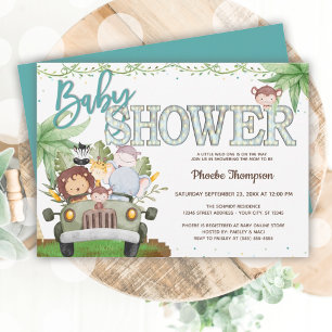 Blue Safari Dieren Baby shower Kaart
