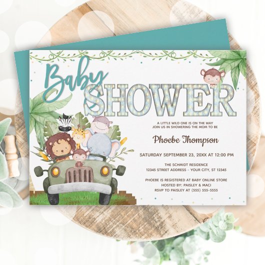 Blue Safari Dieren Baby shower Kaart