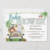 Blue Safari Dieren Baby shower Kaart (Voorkant)