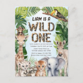 Blue Safari dieren thema Wild een 1e verjaardag Uitnodiging Briefkaart (Voorkant)