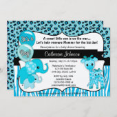Blue Safari Elephant Giraffe Baby shower Kaart (Voorkant / Achterkant)