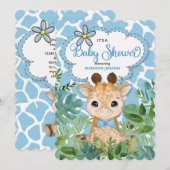 Blue Safari Giraffe Baby shower Kaart (Voorkant / Achterkant)
