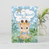 Blue Safari Giraffe Baby shower Kaart (Staand voorkant)