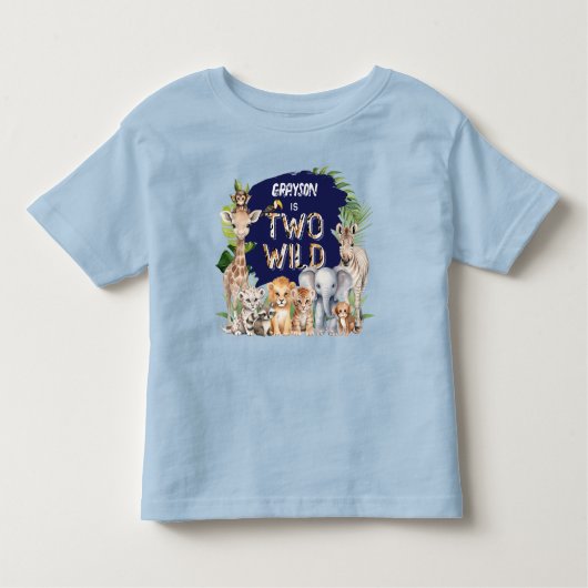 Blue Safari Oerwoud Twee Wild Boy 2e Verjaardag LA Kinder Shirts (Voorkant)