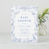 blue Safari Toile De Jouy Boy Baby Shower  Kaart (Staand voorkant)