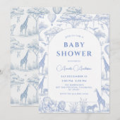 blue Safari Toile De Jouy Boy Baby Shower  Kaart (Voorkant / Achterkant)