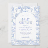 Blue Safari Toile De Jouy Boy Baby shower Kaart (Voorkant)