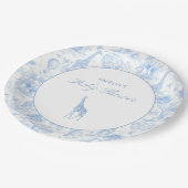 Blue Safari Toile De Jouy Boy Baby Shower Papieren Bordje (Gekanteld)