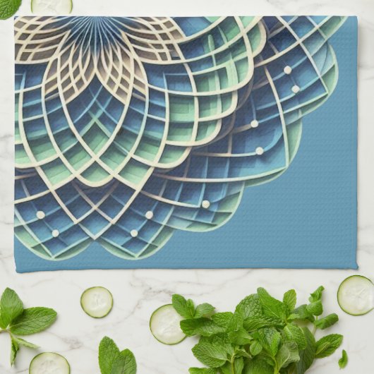 Blue & Sage Medallion - Abstract Theedoek (Gevouwen)