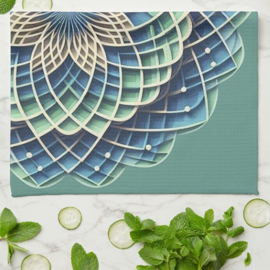 Blue & Sage Medallion - Abstract Theedoek (Gevouwen)