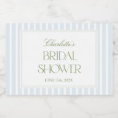 Blue & Sage Striped Bridal Shower Mini Labels Sparkling Wijnetiket (Enkel label)