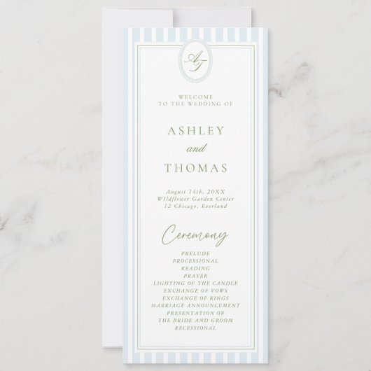 Blue & Sage Wedding Program Kaart (Voorkant)