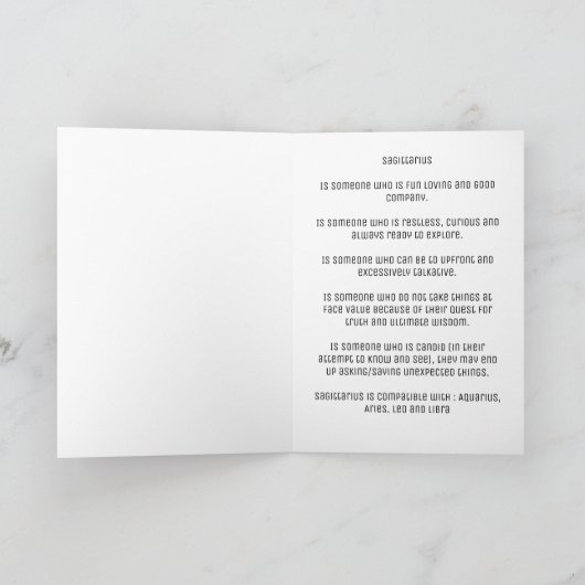 Blue Sagittarius Sign Birthday Kaart (Binnen)