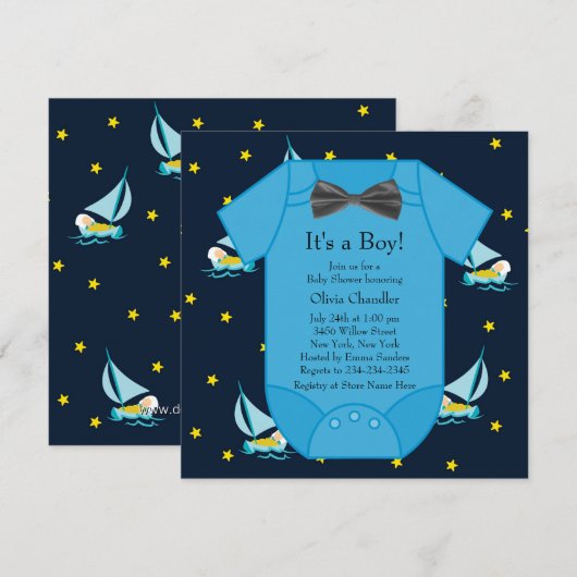 Blue Sailboat Baby Boy Shower Kaart (Voorkant / Achterkant)
