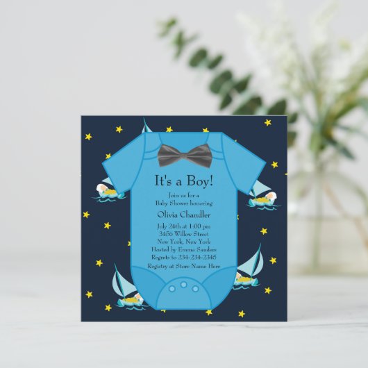 Blue Sailboat Baby Boy Shower Kaart (Staand voorkant)