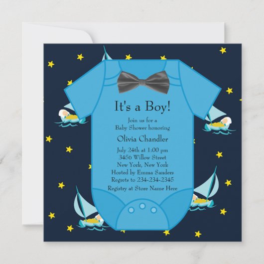 Blue Sailboat Baby Boy Shower Kaart (Voorkant)