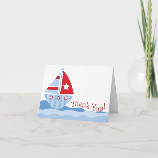 Blue Sailboat Baby shower Bedankt Opmerking Kaart (Voorkant)