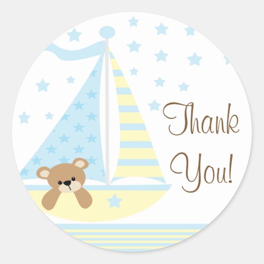 Blue Sailboat Baby shower Dank u Sticker (Voorkant)