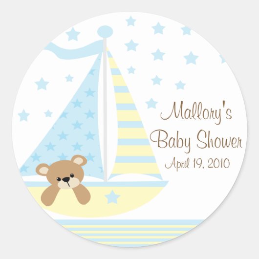 Blue Sailboat Baby shower Sticker (Voorkant)