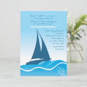 Blue Sailboat Invitation Kaart (Staand voorkant)