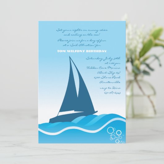 Blue Sailboat Invitation Kaart (Staand voorkant)