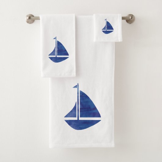 Blue Sailboat Nautical Badhanddoek Set Bad Handdoek (Insitu)