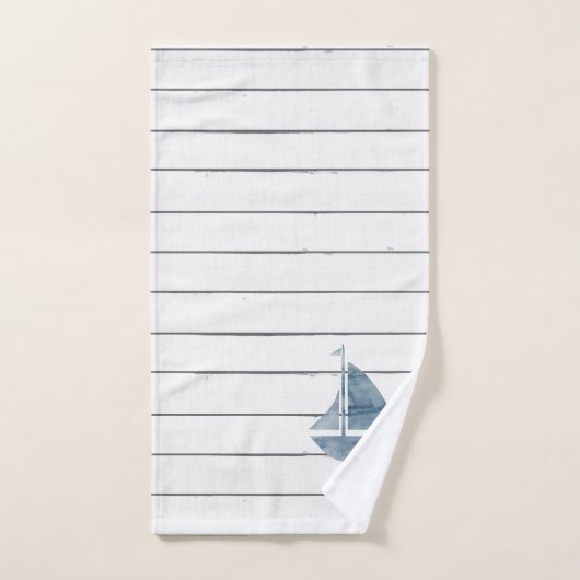 Blue Sailboat Nautical Shiplap Bath Towel Set Bad Handdoek (Handdoek)