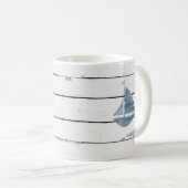 Blue Sailboat Nautical Shiplap Rustic Koffiemok (Voorkant rechts)