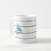 Blue Sailboat Nautical Shiplap Rustic Koffiemok (Voorkant links)