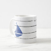 Blue Sailboat Nautical Shiplap Rustic Koffiemok (Voorkant links)