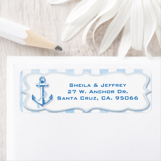 Blue Sailing Anchor Nautical Wedding Address Etiket (Insitu)