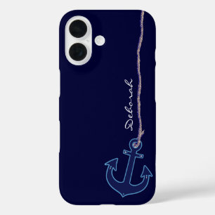 Blue Sailor Anker Gepersonaliseerd iPhone 16 Hoesje