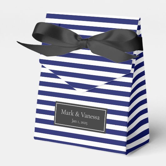 Blue Sailor Stripe Custom Wedding Bedankdoosjes (Voorkant Zijde)