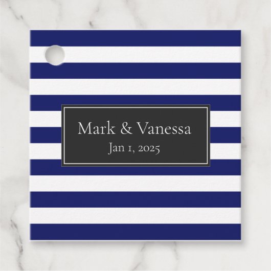 Blue Sailor Stripe Custom Wedding Bedankjes Labels (Voorkant)
