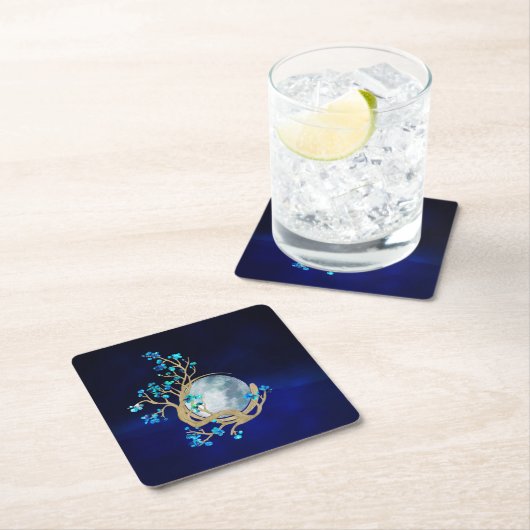 Blue Sakura Blossom Zen Moon Kartonnen Onderzetters (Insitu)