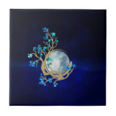 Blue Sakura Blossom Zen Moon Tegeltje (Voorkant)