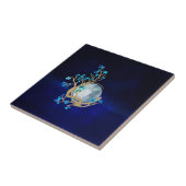 Blue Sakura Blossom Zen Moon Tegeltje (Zijkant)