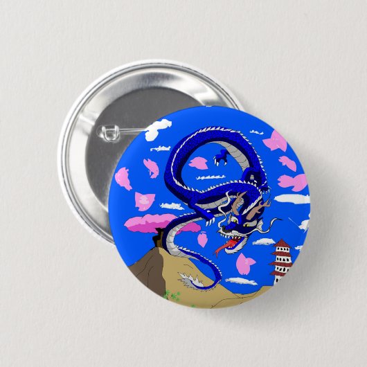 Blue Sakura Dragon Button (Voorkant /achterkant)
