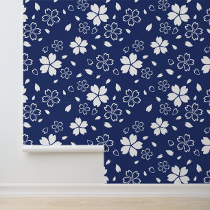 Blue Sakura Pattern Behang