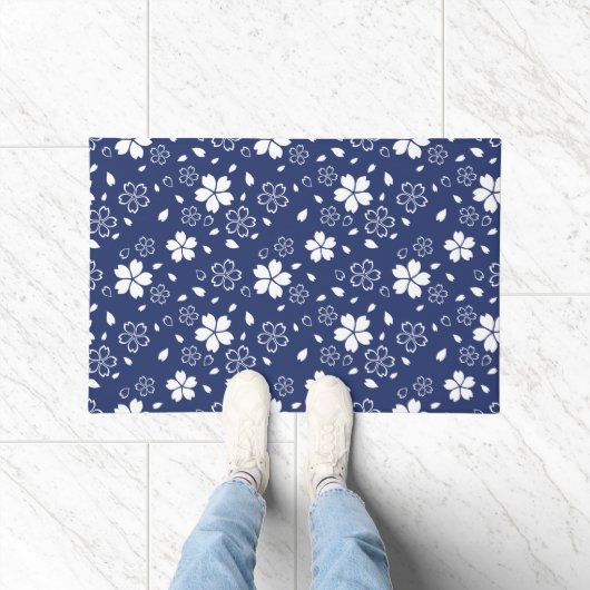 Blue Sakura Pattern Deurmat (Binnen)