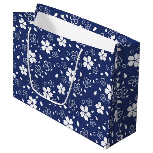Blue Sakura Pattern Groot Cadeauzakje (Voorkant Gekanteld)