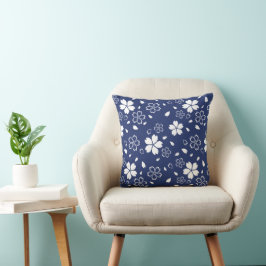 Blue Sakura Pattern Kussen